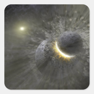 A collision between massive objects in space square sticker