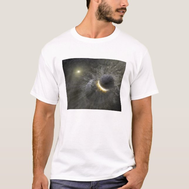A collision between massive objects in space T-Shirt (Front)