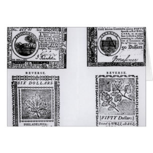 A colonial six dollar bill cards
