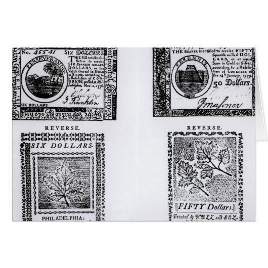 A colonial six dollar bill cards (Front Horizontal)