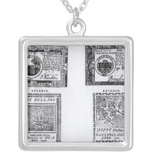 A colonial six dollar bill silver plated necklace