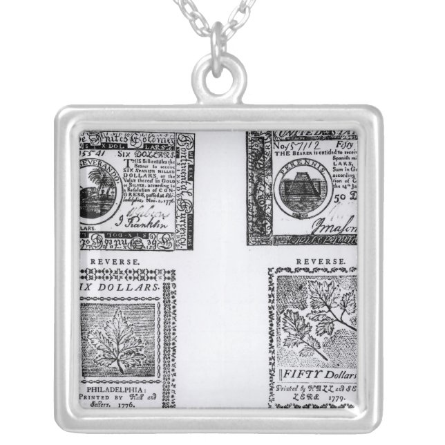 A colonial six dollar bill silver plated necklace (Front)