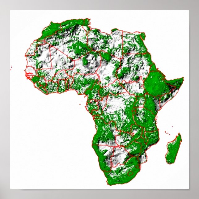A color-coded Shaded relief map of Africa  Poster (Front)