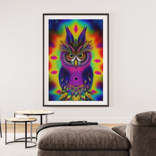 a colorful abstract art of owl poster