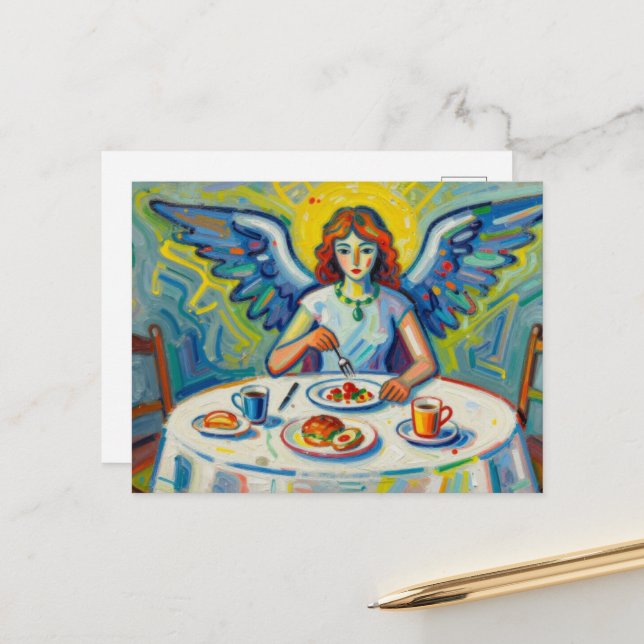 A Colorful Angel at Breakfast Postcard (Front/Back In Situ)