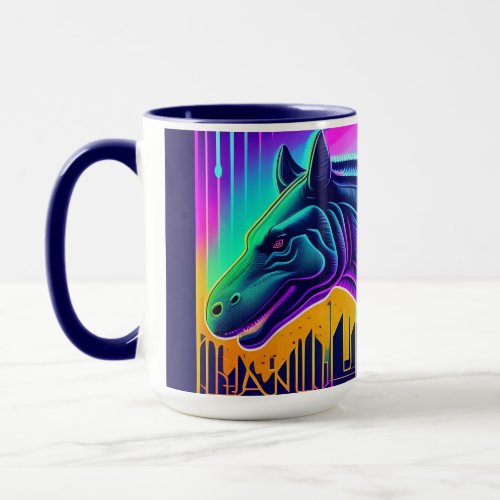 A colorful art of a dinosaur Mug