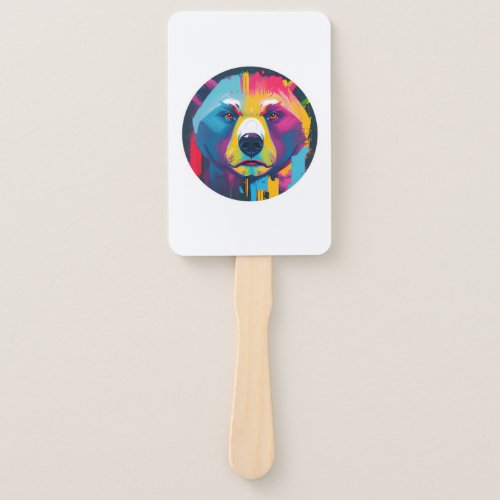 A colorful bear appears in front hand fan