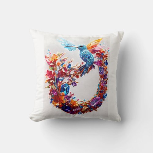 A colorful bird on flowers design for throw pillow