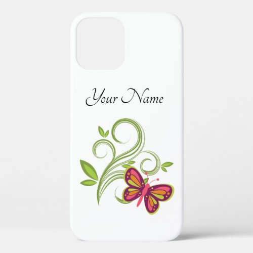 A colorful butterfly  leaves  vines iPhone 12 case