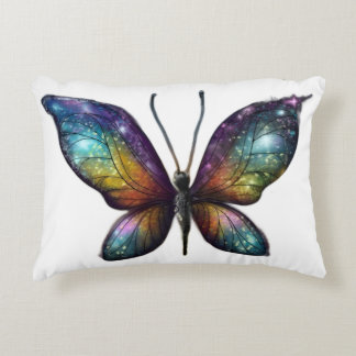 A colorful butterfly with galaxy-like wings is dep accent pillow