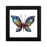 A colorful butterfly with galaxy-like wings is dep gift box