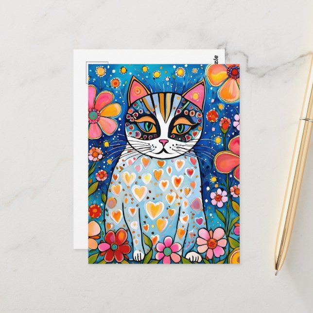 A Colorful Cat Postcard (Front/Back In Situ)