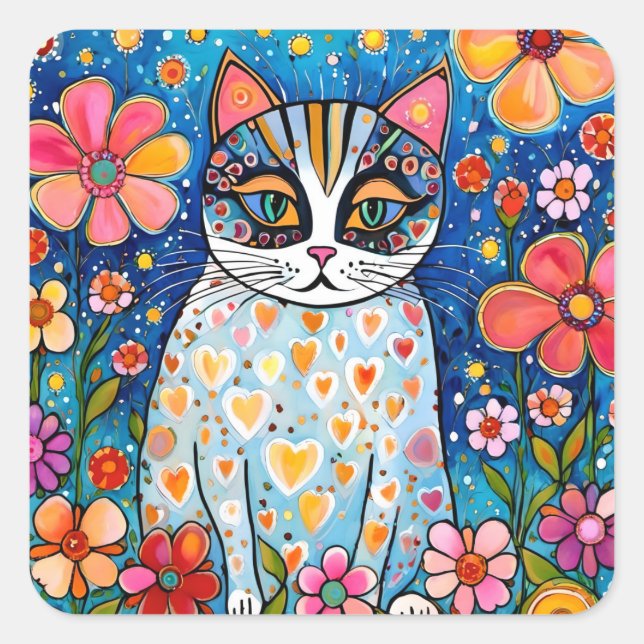 A Colorful Cat Square Sticker (Front)
