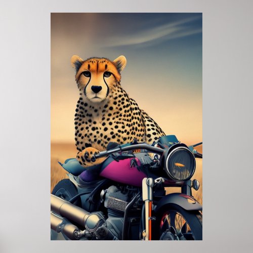 A Colorful Cheetahs Motorcycle Adventure Poster