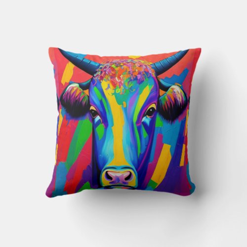 A colorful cow Throw Pillow