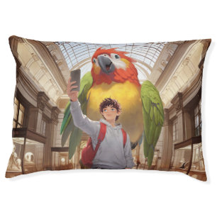 A Colorful Encounter – Giant Parrot at the Museum Pet Bed