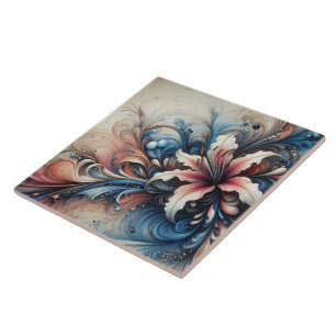 A Colorful Floral Design With Swirling Patterns Ceramic Tile