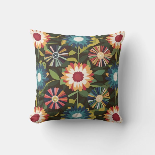 A Colorful Flowers Pattern Throw Pillow (Front)