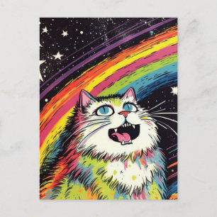 A Colorful Fluffy Cat in Space Postcard