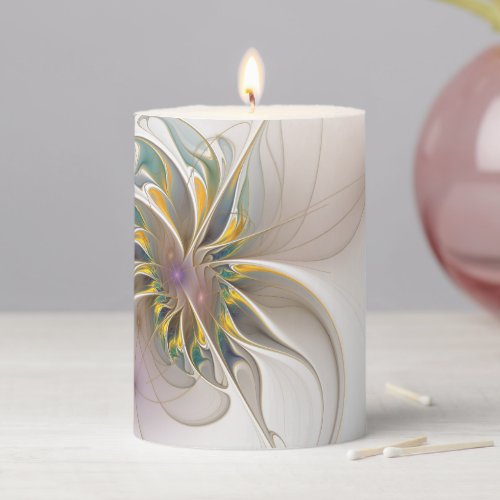 A colorful fractal ornament Abstract Flower art Pillar Candle