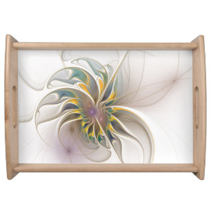 A colorful fractal ornament. Abstract Flower art Serving Tray