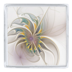 A colorful fractal ornament. Abstract Flower art Silver Finish Lapel Pin
