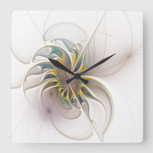A colorful fractal ornament. Abstract Flower art Square Wall Clock