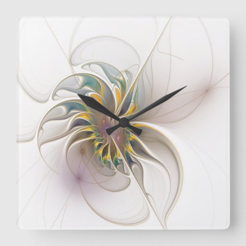 A colorful fractal ornament Abstract Flower art Square Wall Clock