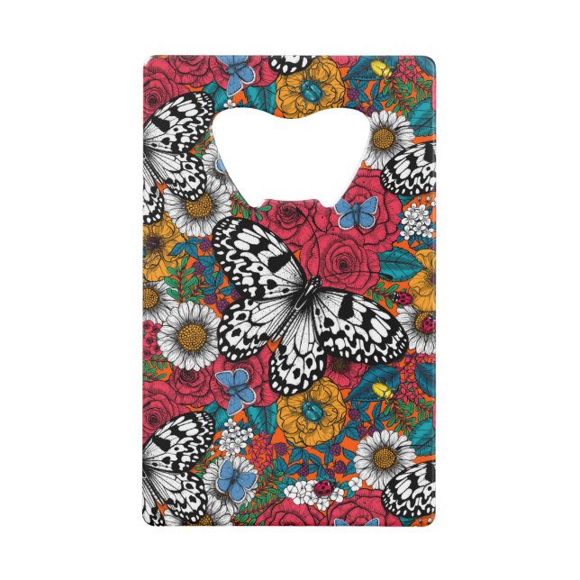 A colorful garden credit card bottle opener (Front)