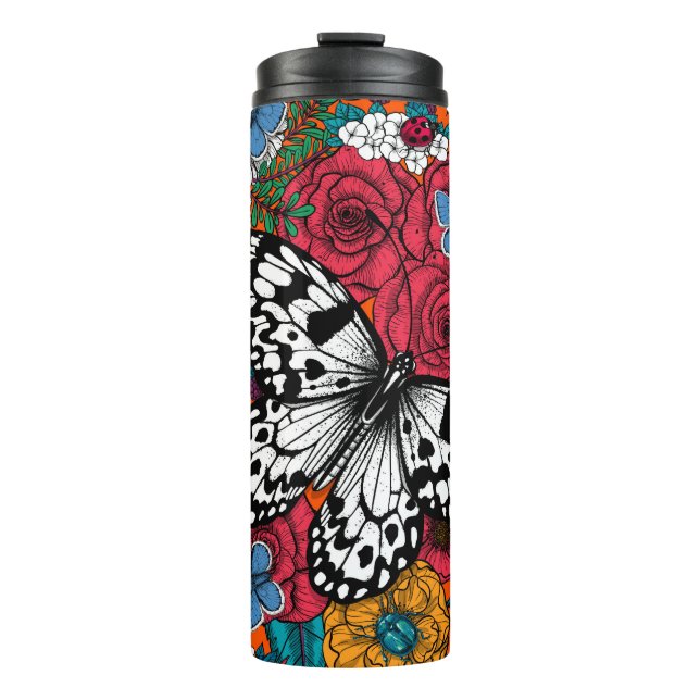 A colorful garden thermal tumbler (Front)