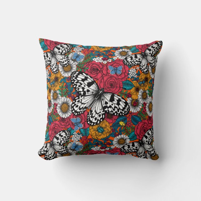 A colorful garden throw pillow (Front)