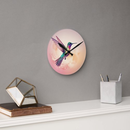 A colorful hummingbird  round clock