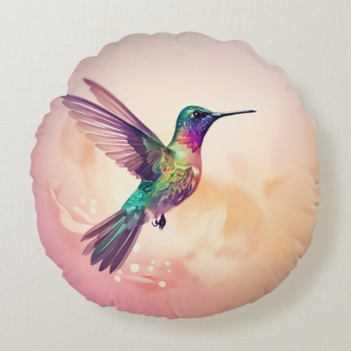 A colorful hummingbird  round pillow