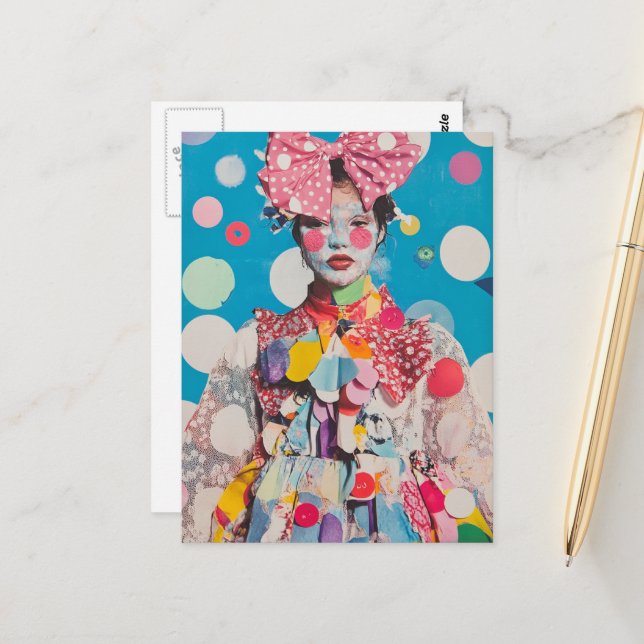 A Colorful lady with a big bow and polka dots Postcard (Front/Back In Situ)