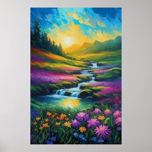 A Colorful Meadow and Rushing Stream Poster