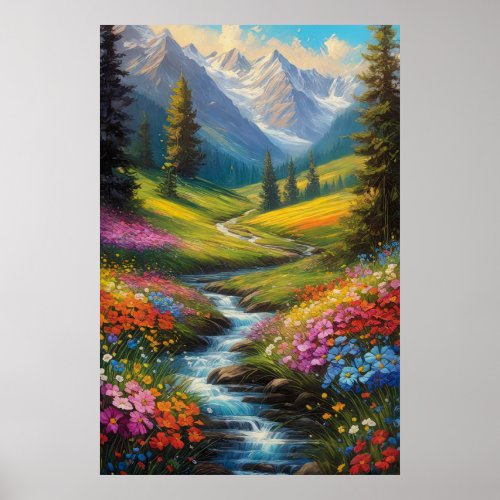 A Colorful Oasis Beneath Snowy Mountain Poster