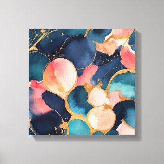 a colorful pattern with gold paint splatters canvas print