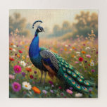 A Colorful Peacock and Flowers  Jigsaw Puzzle