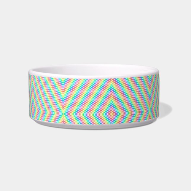 A colorful pet bowl with a geometric pattern (Front)