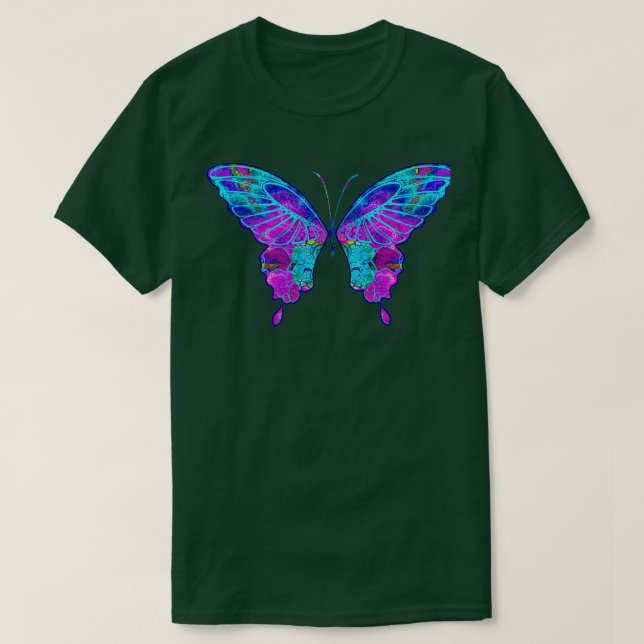 A Colorful Psychedelic Fractal Butterfly Art T-Shirt (Design Front)