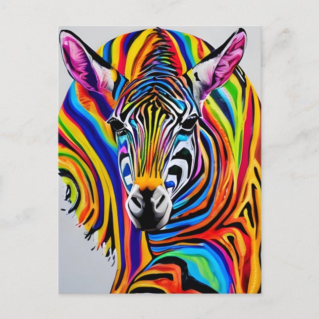 A colorful rainbow zebra postcard (Front)