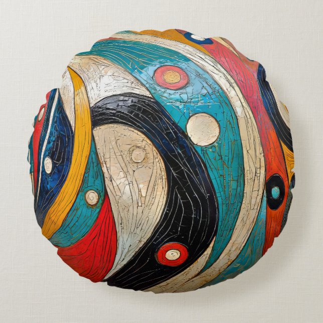 A Colorful Retro Abstract  Round Pillow (Front)