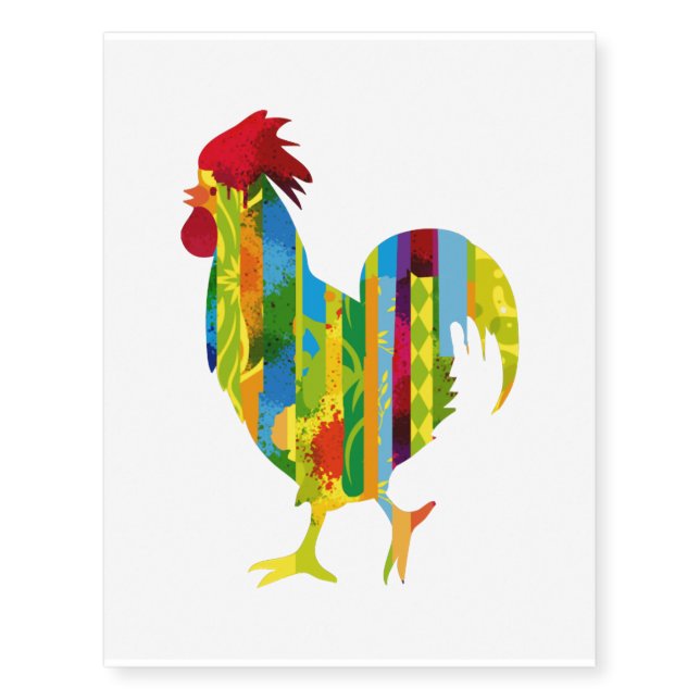 A colorful rooster temporary tattoos (Front)