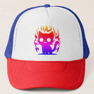 a colorful silhouette cat meme trucker hat
