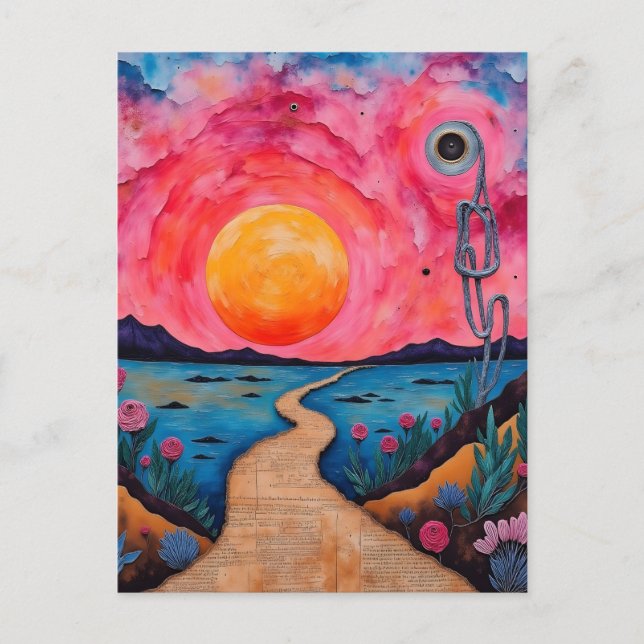 A Colorful Surreal Landscape Mixed Media Postcard (Front)