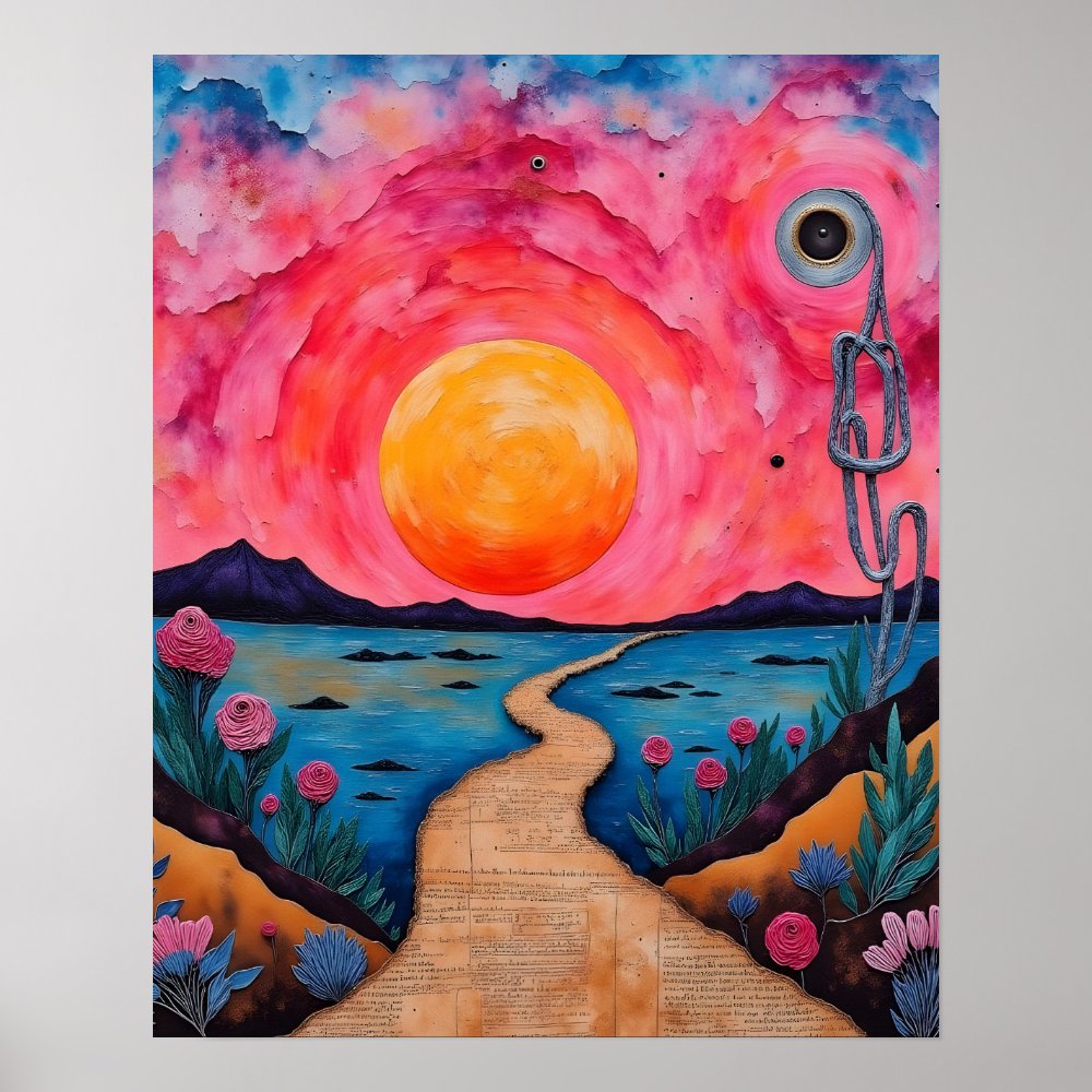 A Colorful Surreal Landscape Mixed Media Poster