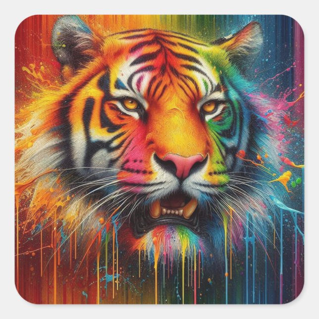 A Colorful Tiger Square Sticker (Front)