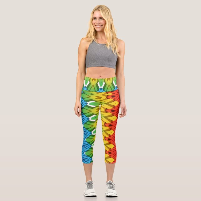 A colorful trendy fabric zigzag pattern  capri leggings (Front)