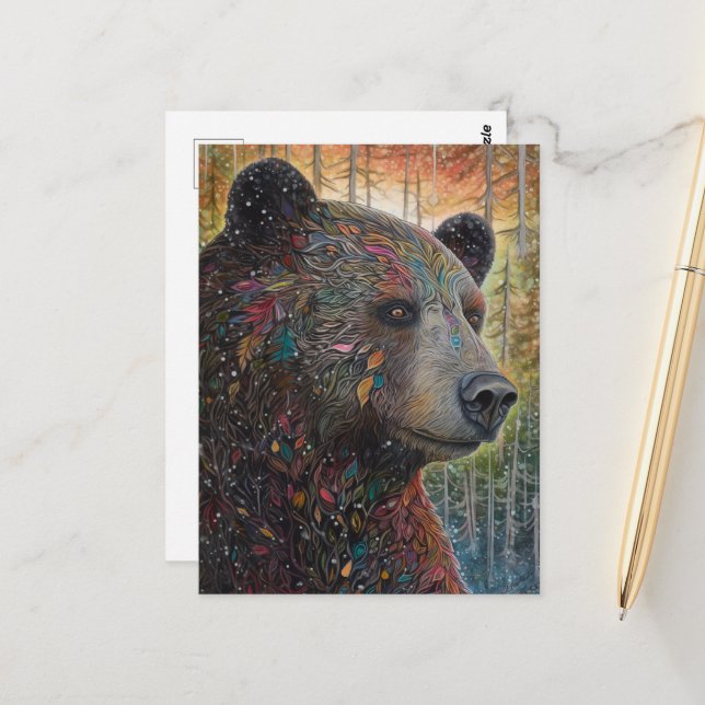 A Colorful Whimsical Bear Postcard (Front/Back In Situ)