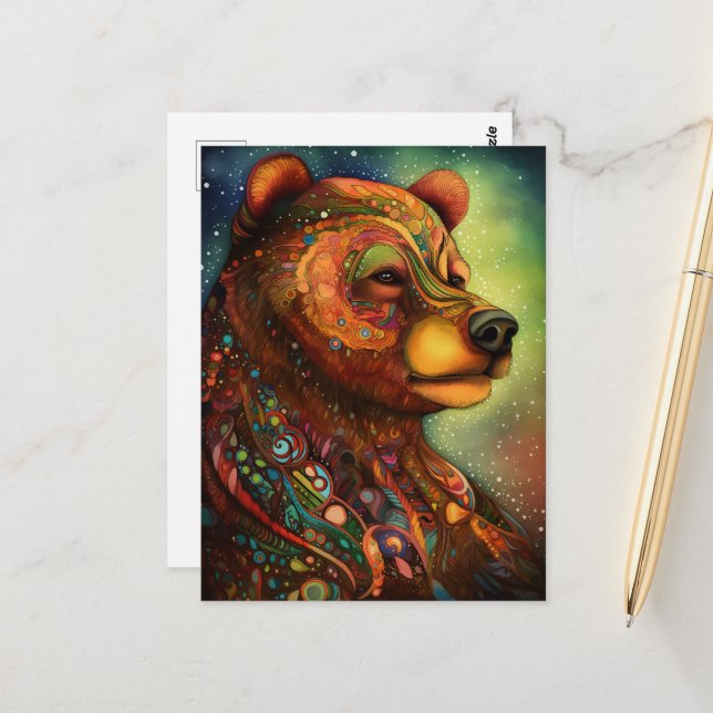 A Colorful Whimsical Bear Postcard (Front/Back In Situ)